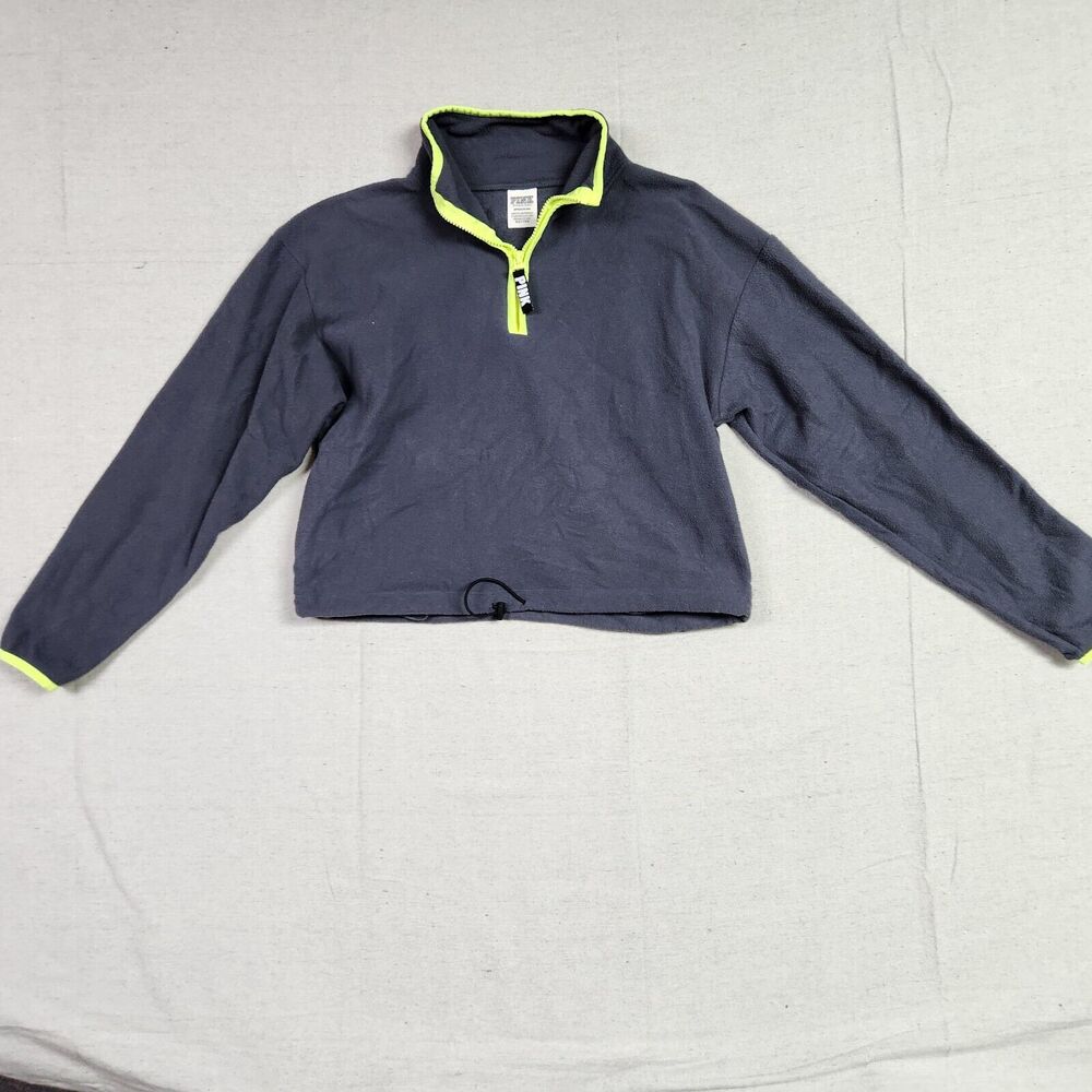Victorias Secret Sweater Women Sz S Gray Long Sleeve 1/4Zip Pullover Crop Fleece